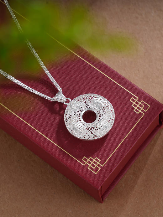 子佩集S990银【戏鱼】套链【MXDZ011】花丝平安扣圆圈项链2509 商品图3