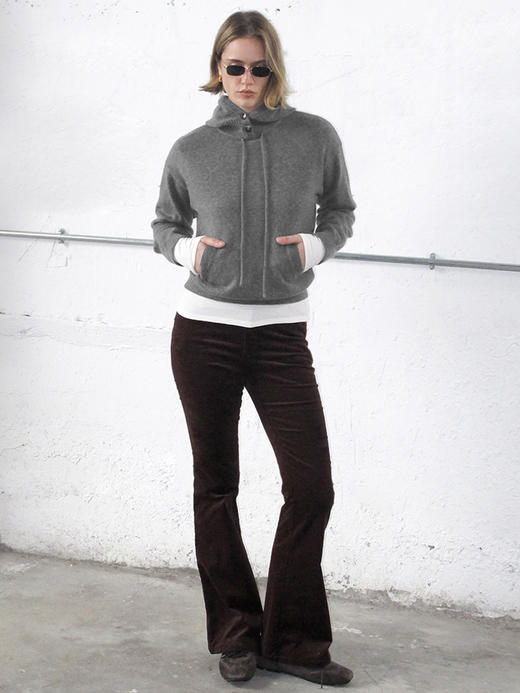 TR她热 闲日序章 灰色针织连帽纽扣抽绳设计感宽松卫衣上衣 商品图3