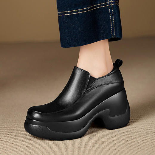 【预售5天】英伦风厚底小皮鞋女真皮松糕乐福鞋新款春秋季超高跟防水台单鞋MQE&G150--9 商品图3