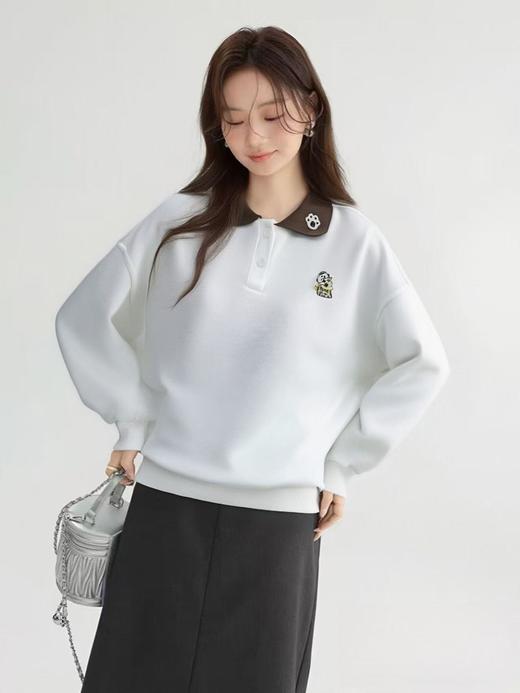 【工艺系列卫衣】刺绣款～95%棉卡通可爱猫拼色领卫衣-喜出 商品图1