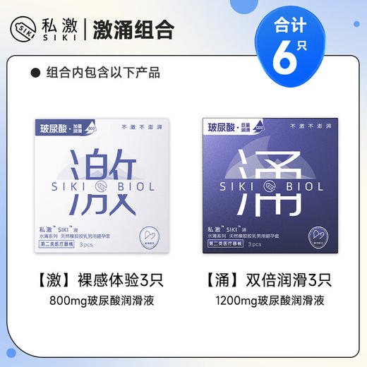 SIKI私激避孕套003超薄安全套大剂量玻尿酸1200mg水氧润滑激涌6只 商品图1