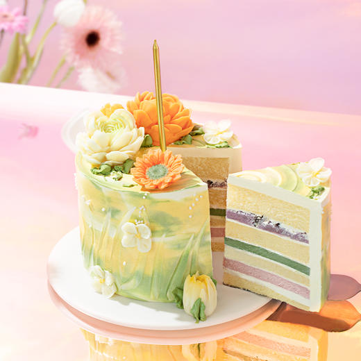 【绿野仙踪】治愈系油画风小蛋糕，花朵簇拥清新浪漫。拍照C位担当，3层夹心一次尝鲜！每一口都藏着自然的清新与治愈 商品图1