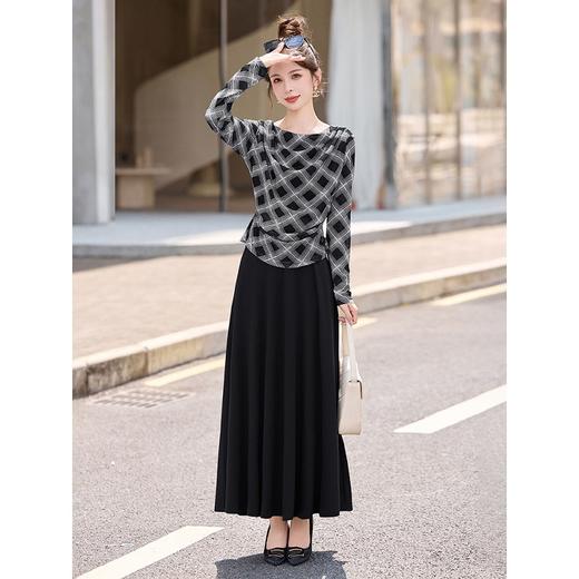 法式设计感格纹上衣长裙套装，气质高级感洋气半身裙两件HR-SNX3185 商品图3