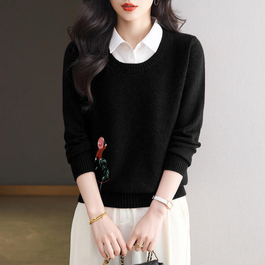 CC衬衫领假两件长袖t恤女装2025新款秋季打底衫女内搭洋气针织上衣 商品图2