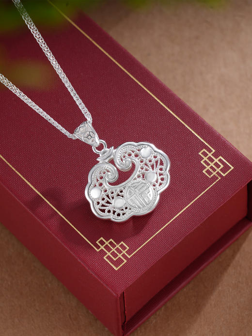 子佩集S990银儿童长命锁套链项链【CM4011-1】花丝福秀2509 商品图6