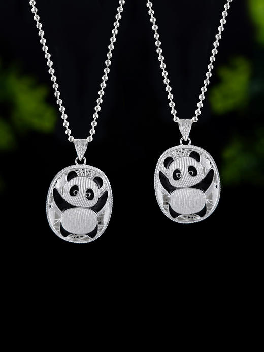 子佩集S990银【熊猫佩佩】情侣套链项链【DSDZ004】原创作品花丝珐琅彩双面吊坠2509 商品图1