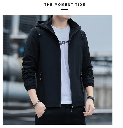 2025春秋新款男士连帽外套潮流修身上衣休闲百搭青年薄款夹克男潮 商品图0