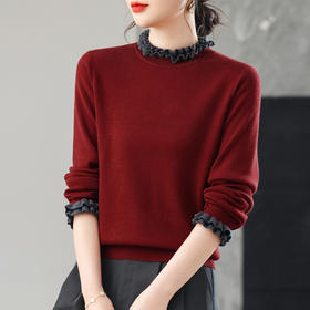 CC木耳边撞色针织衫气质上衣秋装2025新款女装早秋薄款洋气打底毛衣