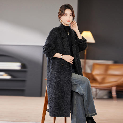 TC 53259西装领宽松双面呢羊毛绒大衣毛呢外套大码 商品图3