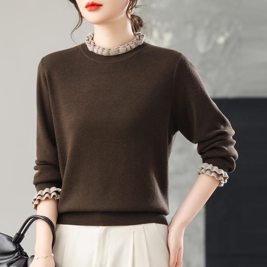 CC木耳边撞色针织衫气质上衣秋装2025新款女装早秋薄款洋气打底毛衣 商品图2