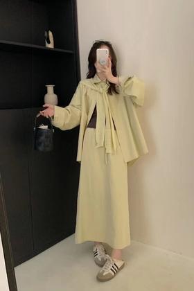 LNNNS 黄绿色衬衫半裙背心披肩四件套装 21034
