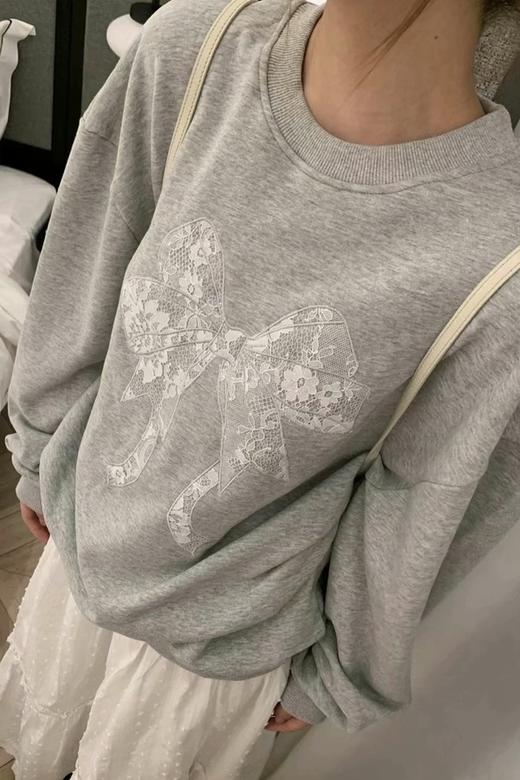HAYES 甜美休闲蕾丝蝴蝶结灰色卫衣 21041 商品图1