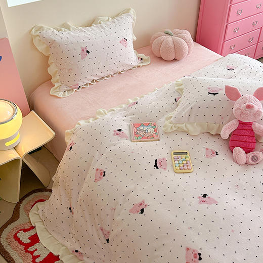 【秋冬新品】高克重保暖花边牛奶绒卡通四件套 商品图5