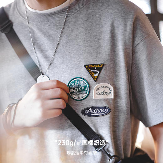 工装优选美式休闲刺绣徽章短袖t恤设计感纯棉圆领五分袖Tee男夏季 商品图2