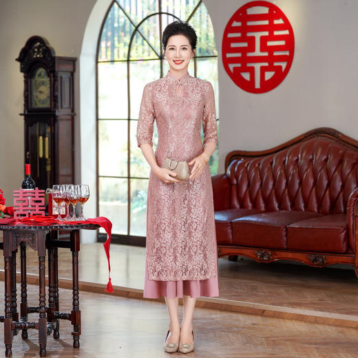 高级感旗袍连衣裙婚礼国潮婚宴装妈妈装气质中袖HYX25-271 商品图2