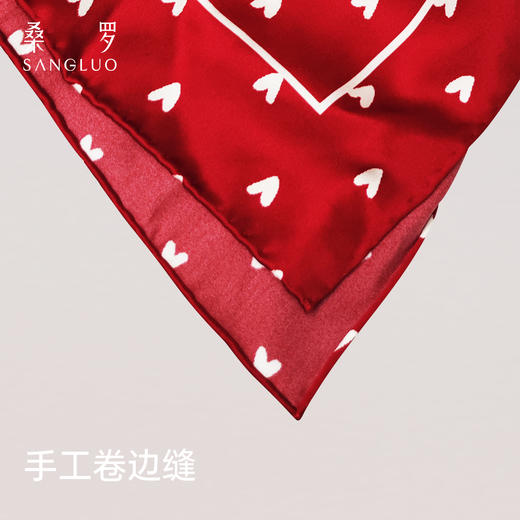 红运当头』桑罗爱心印花真丝丝巾100%桑蚕丝细腻丝滑多用头巾女士 商品图2