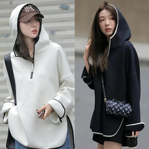 *下单3-5天发货！LONGNVFAIR郎奴华菲 雾砂空气层连帽卫衣 商品图1