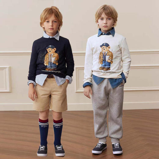 秋季新款卡通小熊印花长袖打底衫纯棉柔软舒适男女童T恤 商品图0