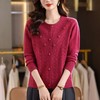 CC圆领针织开衫女春秋立体小花+精致纽扣设计长袖 百搭短款毛衣女 商品缩略图3