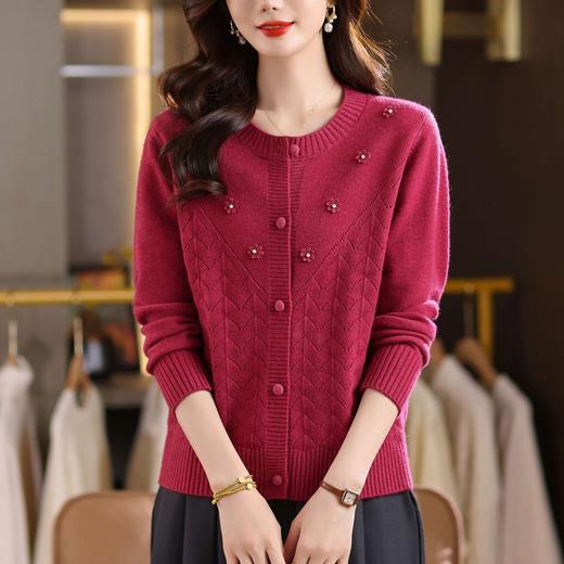 CC圆领针织开衫女春秋立体小花+精致纽扣设计长袖 百搭短款毛衣女 商品图3