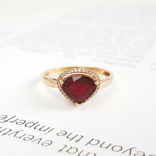 【天然正品】AU750玫瑰金镶钻镶天然三角型近1ct卢比莱碧玺戒指16号（戒圈可改）女士120925NJM03现售价：1880 商品图5