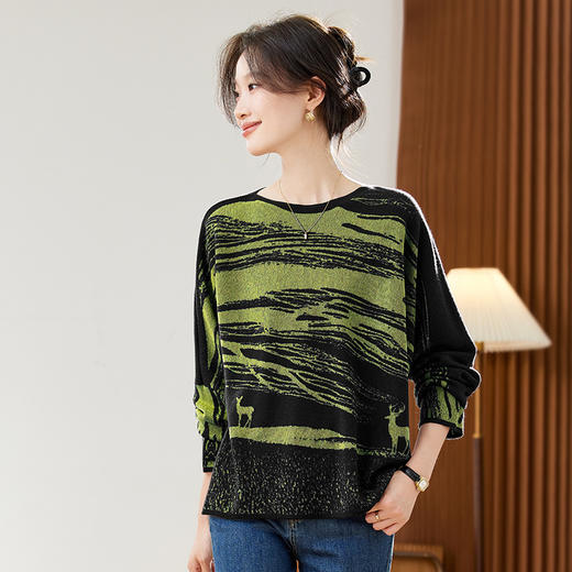 条纹圆领毛衣，宽松慵懒套头针织衫CC-JDS-3052 商品图3