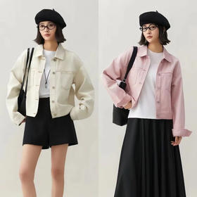 优选丨下单3-5天发货！LONGNVFAIR郎奴华菲 双色彩棉牛仔夹克外套 纯棉牛仔面料，透气舒适，密实细腻，耐磨性好；自带复古调性，结合率性版型，轻松展现多种穿搭风格