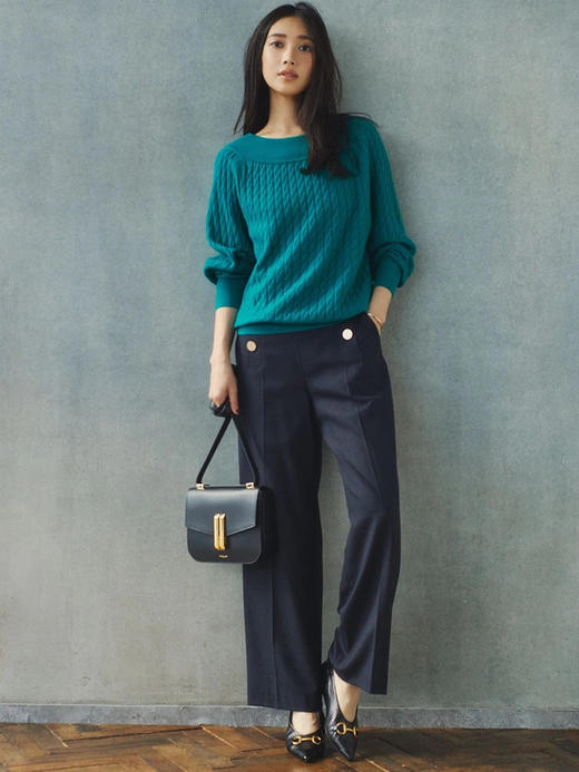 23区日系春季通勤羊毛混纺半松紧腰直筒长裤休闲阔腿裤商场同款 商品图1