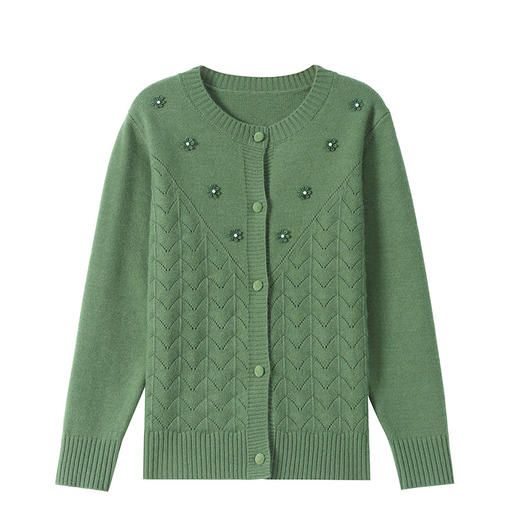 CC圆领针织开衫女春秋立体小花+精致纽扣设计长袖 百搭短款毛衣女 商品图4