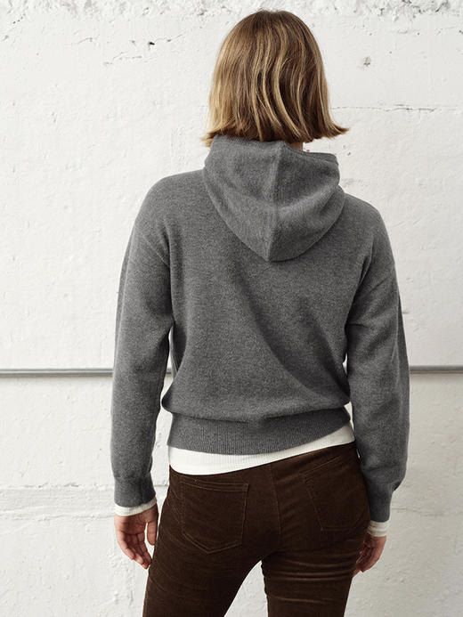 TR她热 闲日序章 灰色针织连帽纽扣抽绳设计感宽松卫衣上衣 商品图2