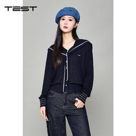 秋上新撞色条纹袖口海军领针织衫1253137