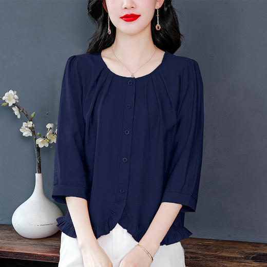 KQL现货初秋新款七分袖上衣宽松大码女装圆领小衫百搭显瘦 商品图2