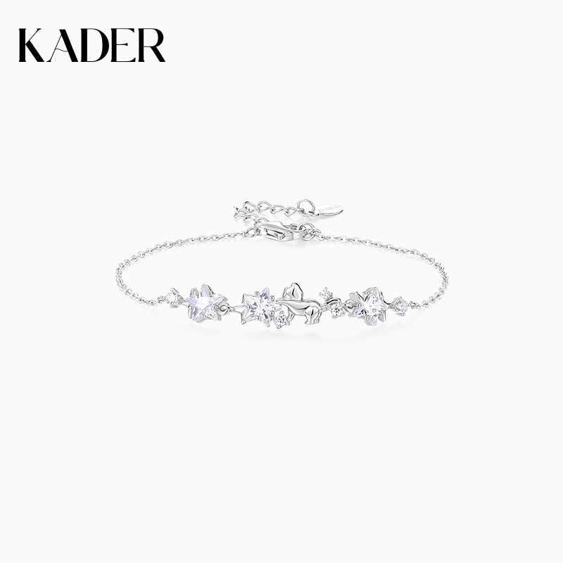 卡蒂罗KADER 摘星小猫手链 925银俏皮可爱爆闪小猫 甜美女友轻奢可爱简约大气时尚原创可调节拼接链 明媚百搭