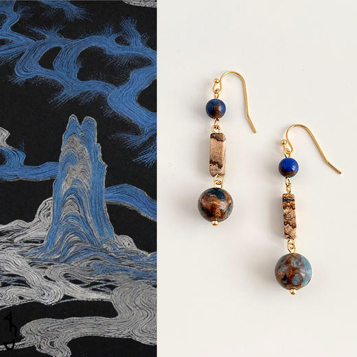 【浣溪沙·虎眼石耳环】敦煌小众国风原创手作天然石 蓝色耳环文艺复古新中式高级感耳饰品 商品图0