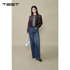 秋上新修身显瘦机车风棕色皮衣夹克2253014