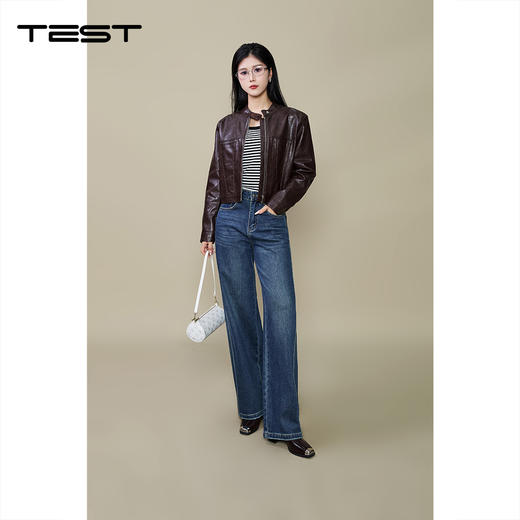 秋上新修身显瘦机车风棕色皮衣夹克2253014 商品图0