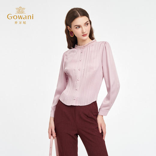 乔万尼2025秋新品浪漫华丽风压褶钉珠领口收腰衬衫ED3C298 商品图1