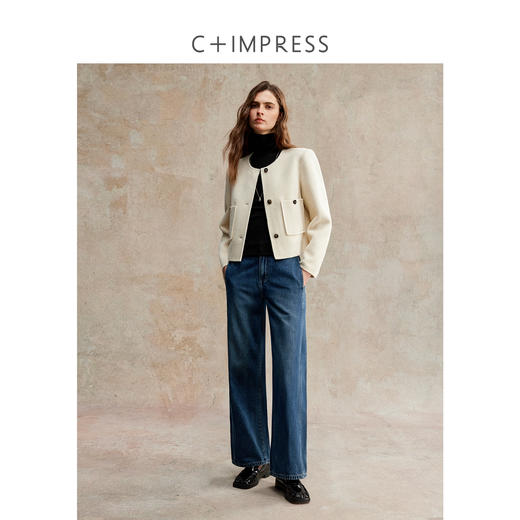 C+IMPRESS/西嘉美利奴羊毛 经典箱型小香风短款圆领双面毛呢外套 商品图3
