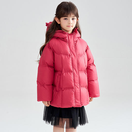笛莎Deesha 2025冬季女童抗菌绒三防甜美木耳边连帽羽绒服 商品图2