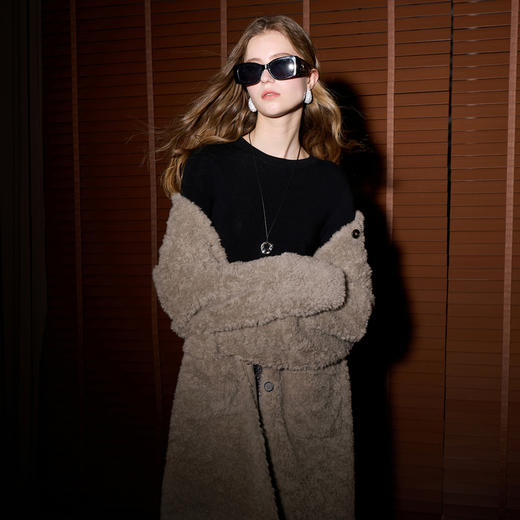 【100绵羊毛】三彩2025冬季新款立领皮草毛毛外套中长简约M 商品图2