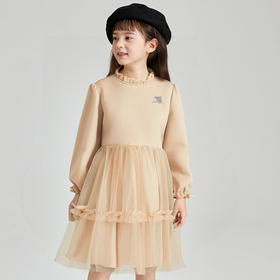 笛莎Deesha 2025冬季女童甜美气质加绒拼接针织连衣裙