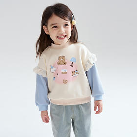 笛莎Deesha 2025冬季女童时尚甜美拼色印花半高领加绒卫衣