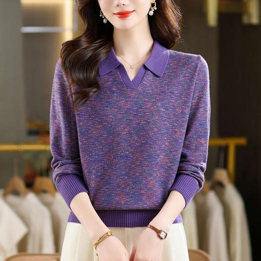 CC复古风翻领彩纱针织衫女2025年 秋季时尚显瘦百搭长袖通勤上衣女 商品图3