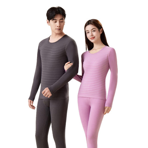 秋冬季德绒条纹保暖内衣情侣款AB面套装10A抗菌秋衣秋裤加厚德绒 商品图4
