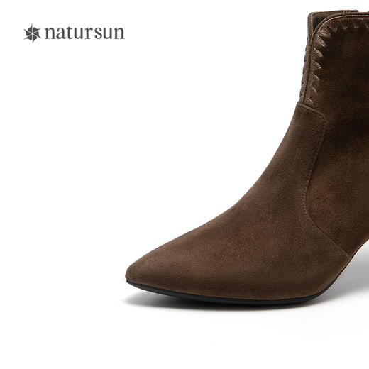 natursun尖头细高跟时装靴女新款冬季气质通勤瘦瘦靴时尚短靴N25550101 商品图3
