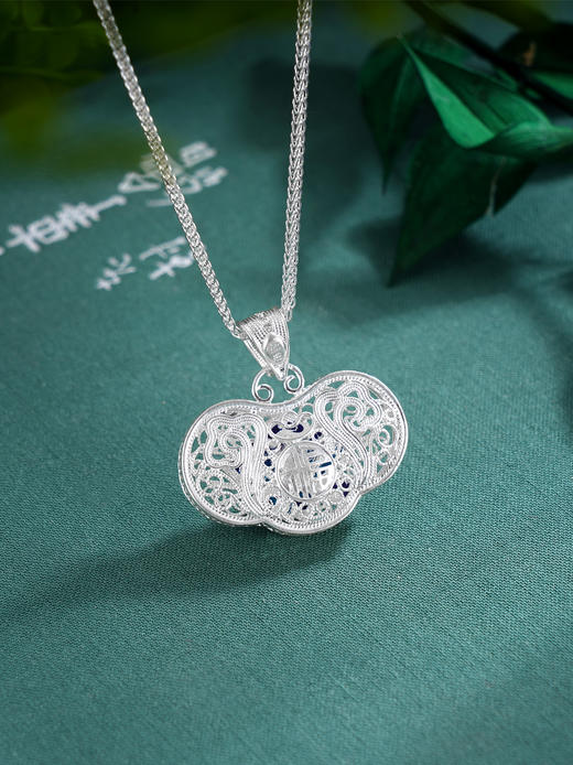 子佩集S990银【荷花福来】套链项链【MXDZ021】纯银花丝蓝色莲花荷花2509 商品图3