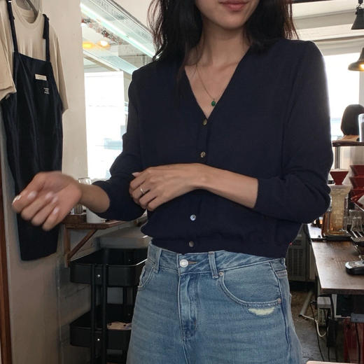 之禾同款老钱感V领针织开衫09102 商品图1