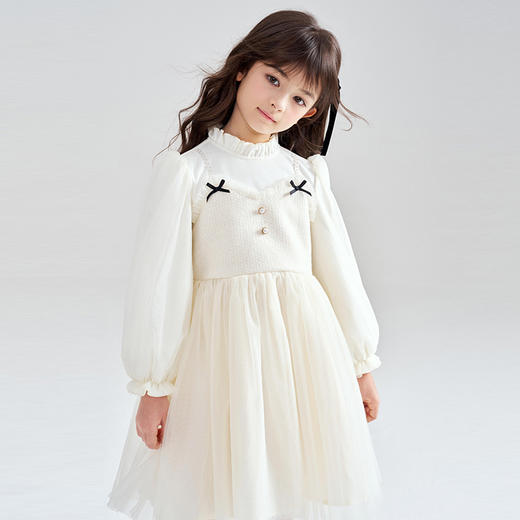 笛莎Deesha 2025冬季女童优雅气质小香风网纱拼接连衣裙 商品图4