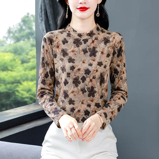 KQL现货秋冬新款洋气半高领长袖T恤打底衫女百搭高级感印花 商品图1