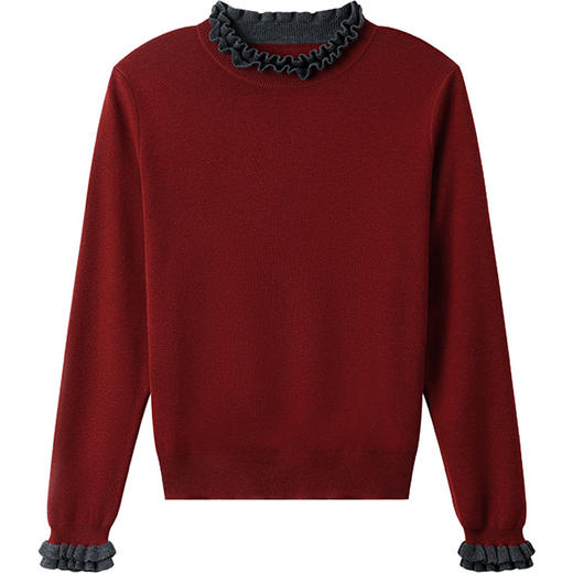 CC木耳边撞色针织衫气质上衣秋装2025新款女装早秋薄款洋气打底毛衣 商品图4